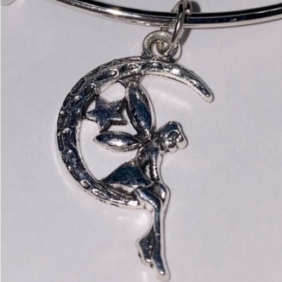 Fairy on Crescent Moon with Star Expandable Charm Bracelet Silver Tone Handmade - Picture 4 of 9
